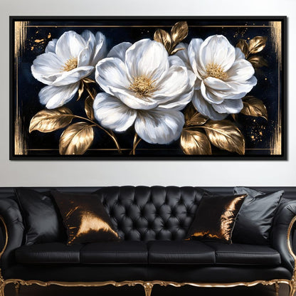 Gilded Petals On A Midnight Stage Canvas Wall Art
