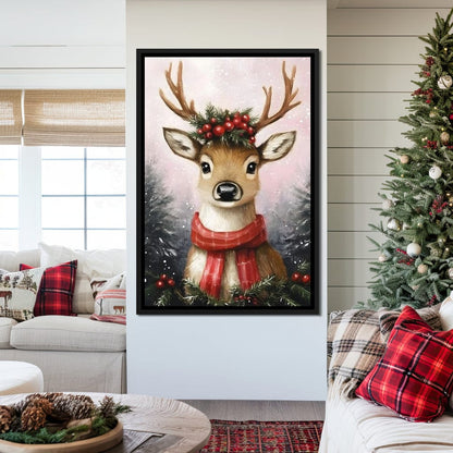 Holiday Reindeer Berries Cheer Canvas Wall Art