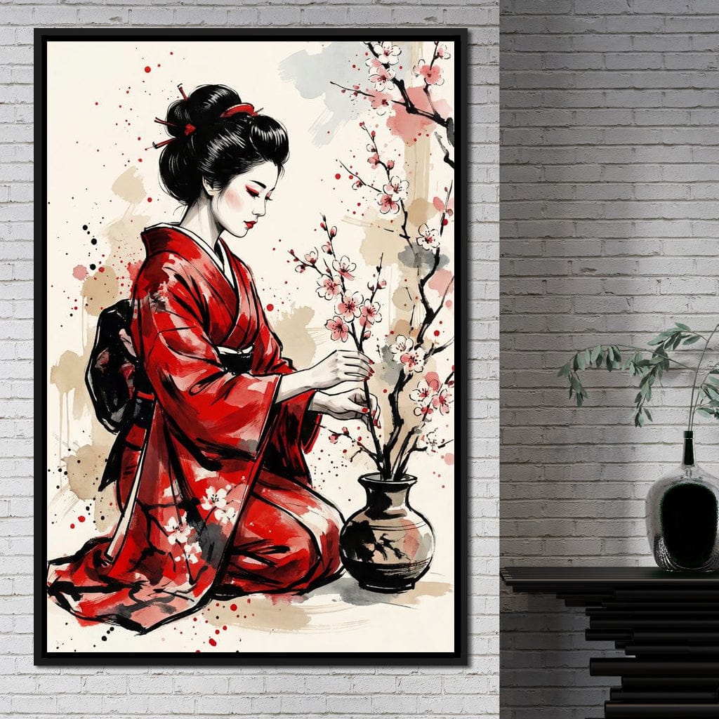 Japanese Woman with Cherry Blossoms Canvas Wall Art