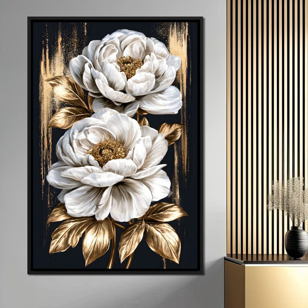 Gilded Petals Resting Upon Midnight Canvas Wall Art