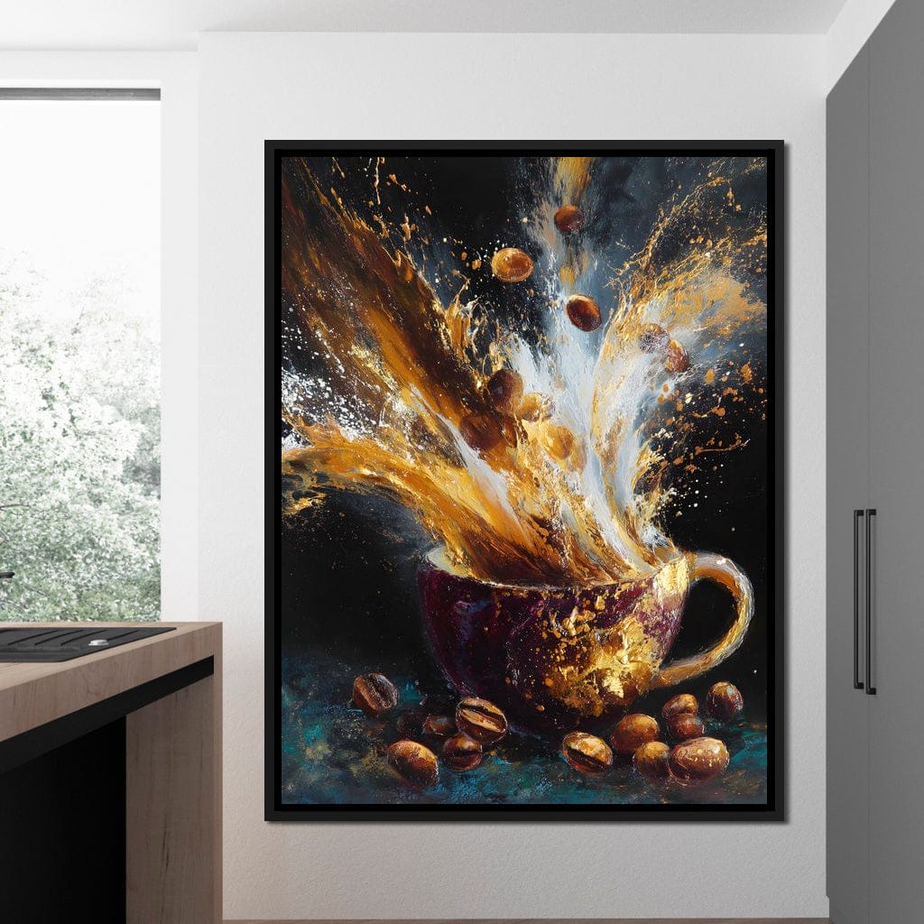 Golden Espresso Burst Cup Canvas Wall Art