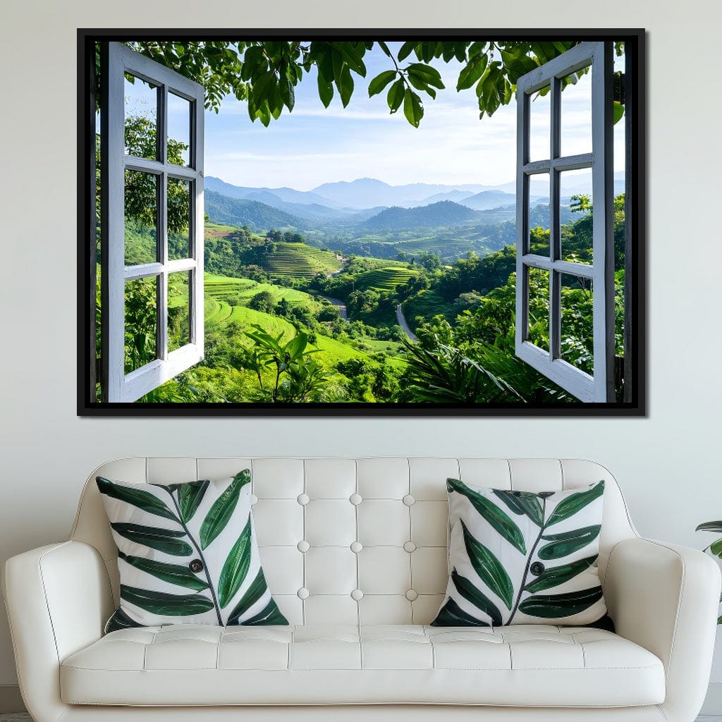 Open Window Over Terraced Valleys Canvas Wall Art