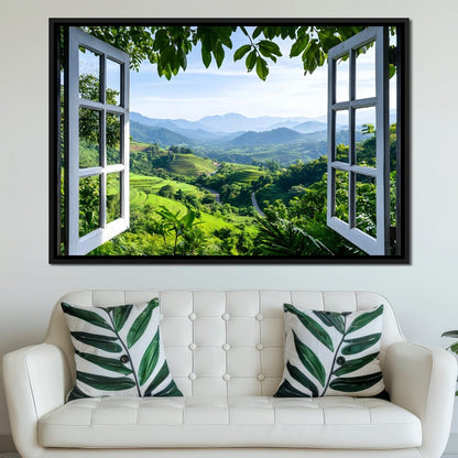 Open Window Over Terraced Valleys Canvas Wall Art