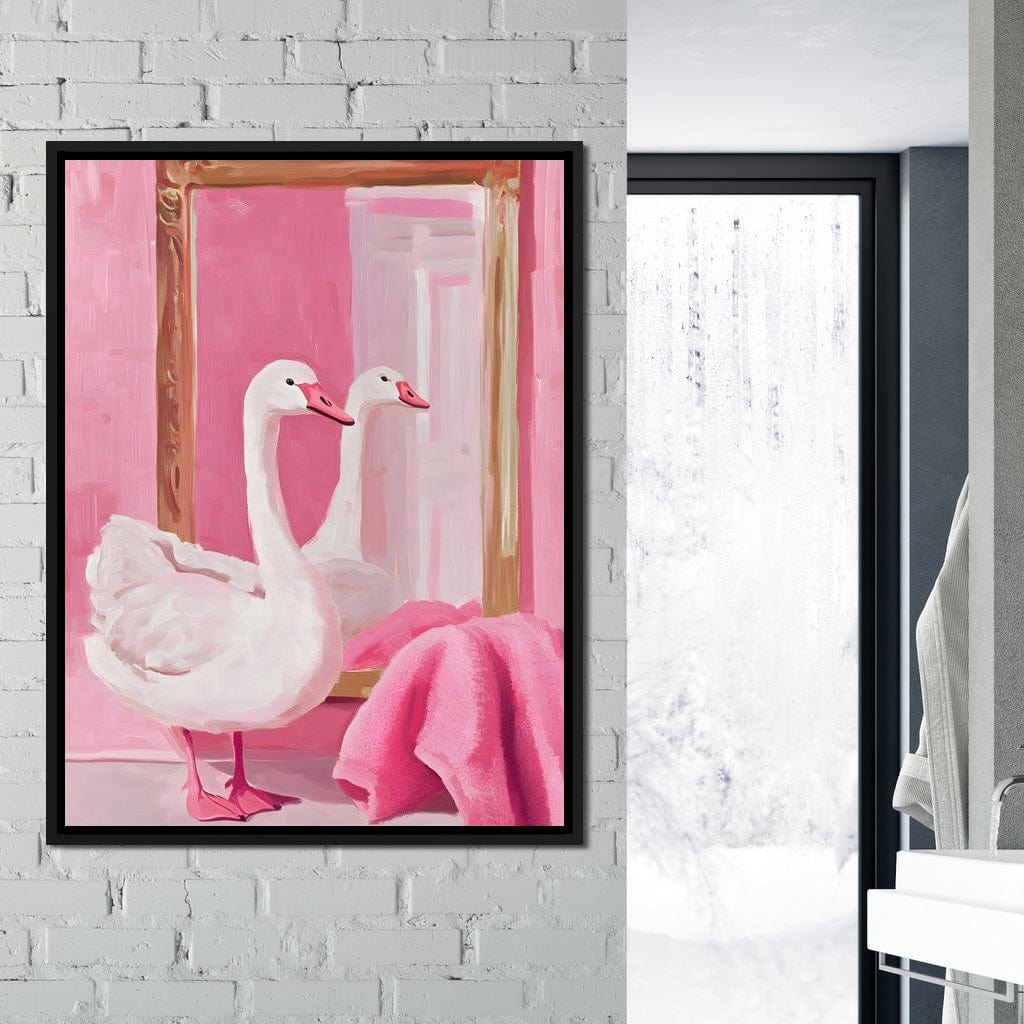 Swan in the Bathroom Canvas Wall Art