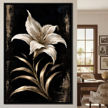 Gilded Petals Upon Nightfall Canvas Wall Art