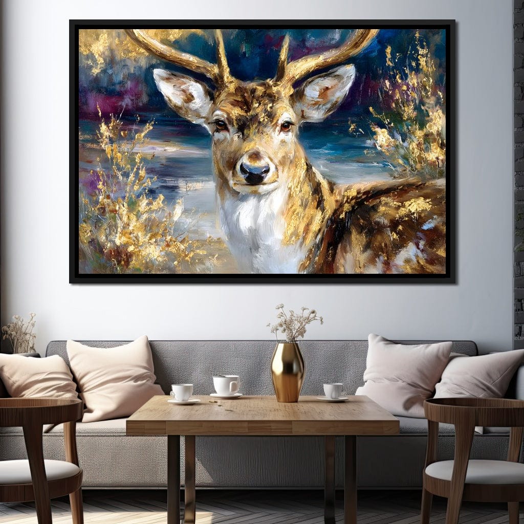 Golden Stag Forest Majesty Canvas Wall Art