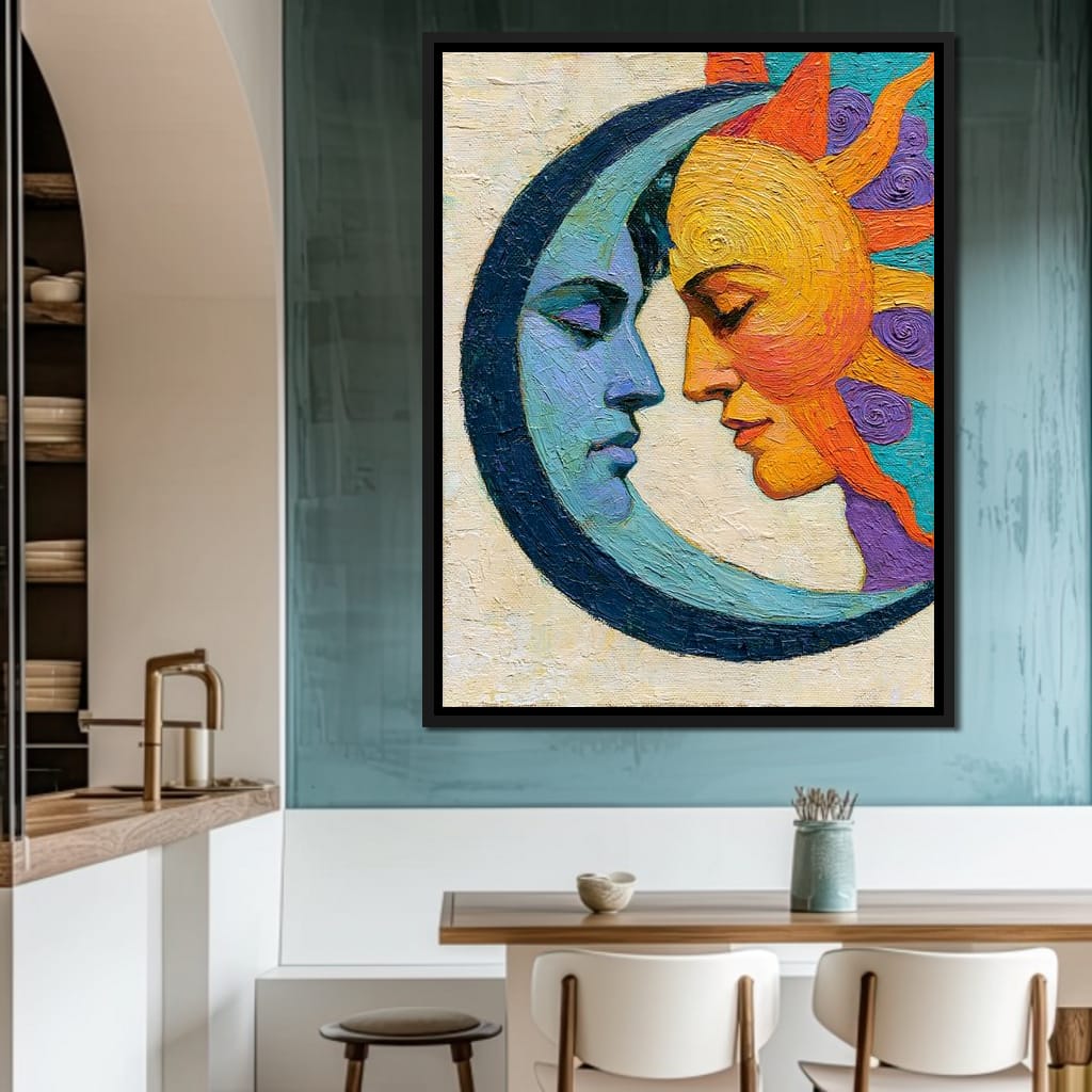 Celestial Lovers Meeting Across Time Canvas Wall Art