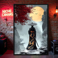 Samurai Moonlight Reverie Canvas Wall Art