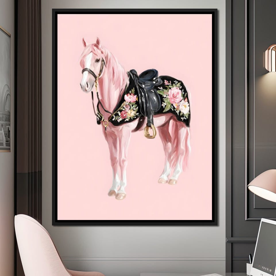 Blush Pony Floral Saddle Canvas Wall Art