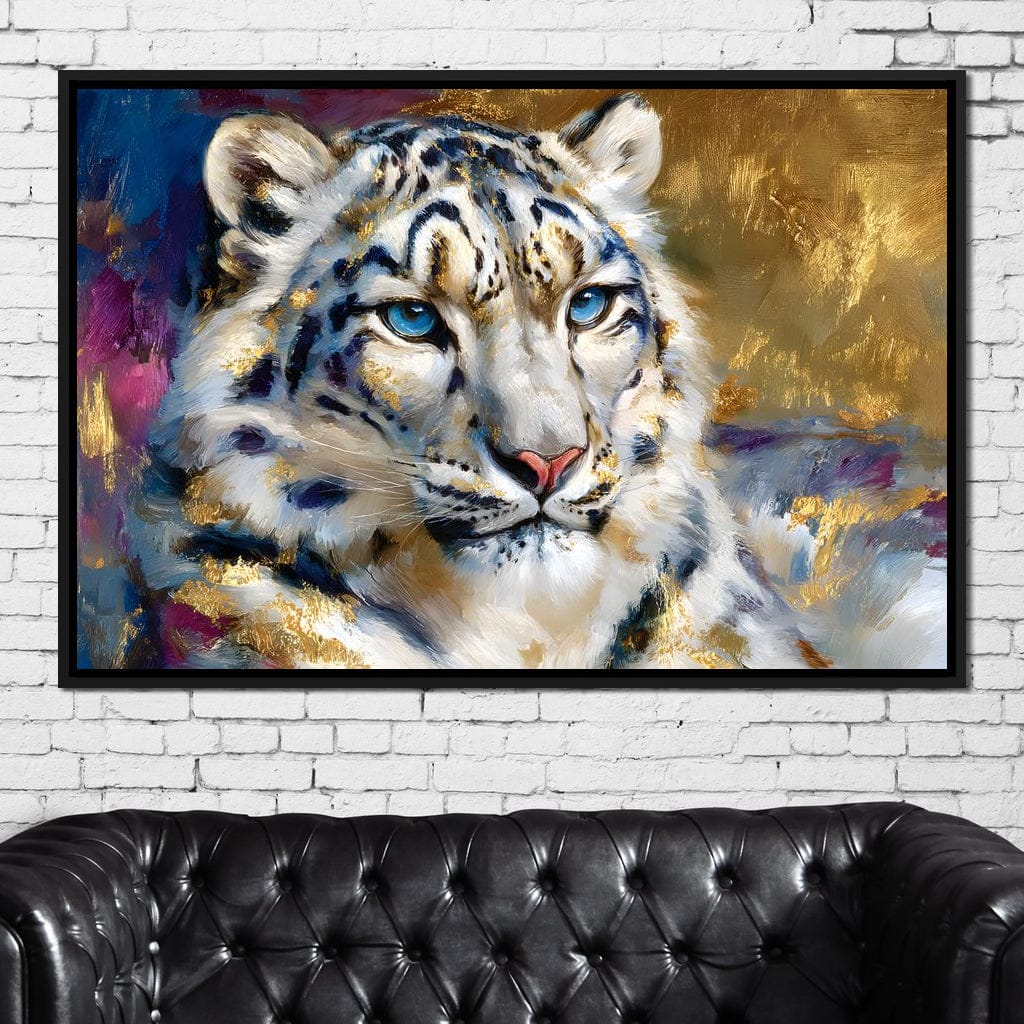Golden Snow Leopard Portrait Canvas Wall Art