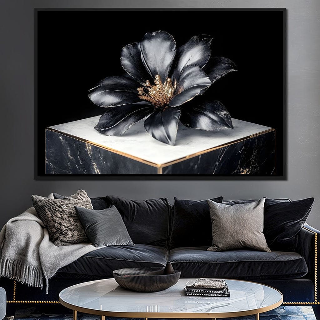 Noir Petal Elegance Burst Canvas Wall Art