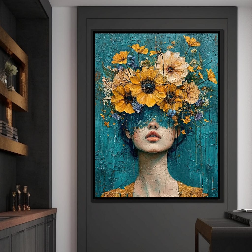 Golden Bloom Silhouette Canvas Wall Art