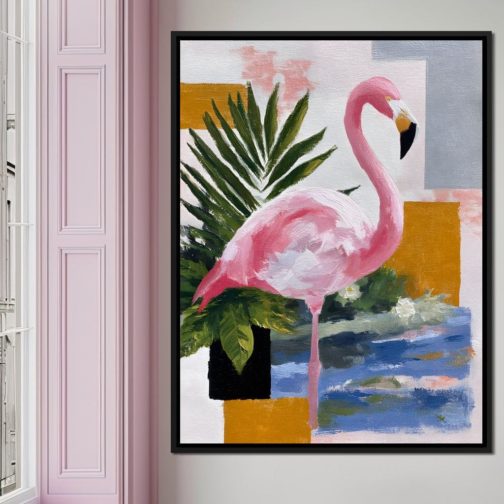 Pink Flamingo Tropical Blocks Canvas Wall Art