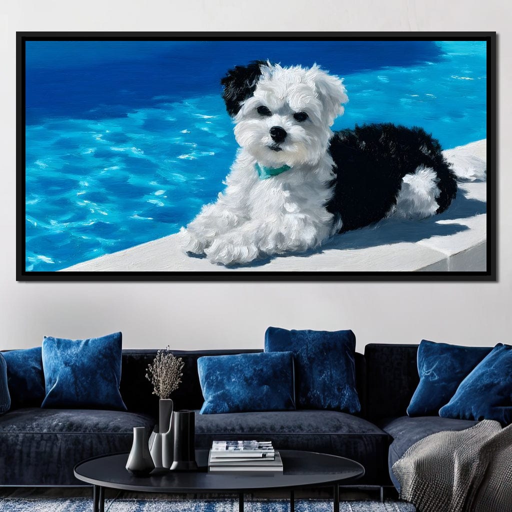 Puppy Relaxation by the Pool Canvas Wall Art