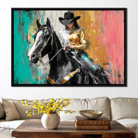 Golden Rider on Midnight Steed Canvas Wall Art