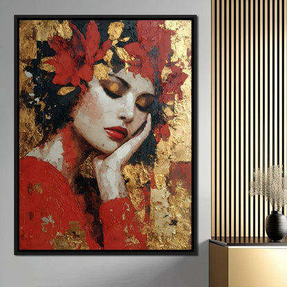 Golden Petals Dreaming Beauty Canvas Wall Art