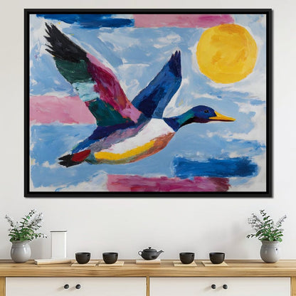 Sunlit Flight of Wild Duck Canvas Wall Art
