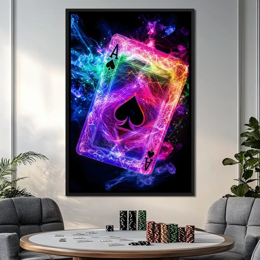 Ace of Spades Neon Burst Canvas Wall Art