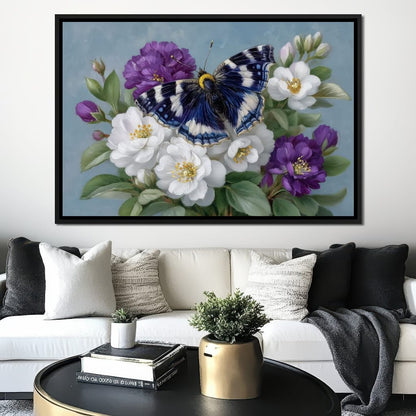 Blue Butterfly Garden Blossom Canvas Wall Art