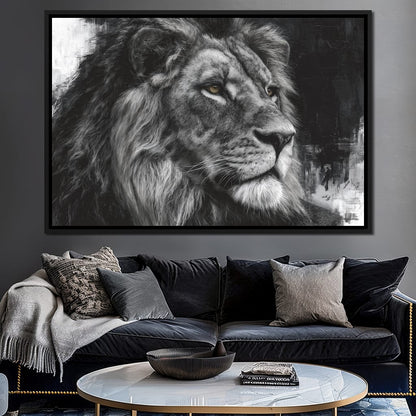 Regal Lion Monochrome Portrait Canvas Wall Art