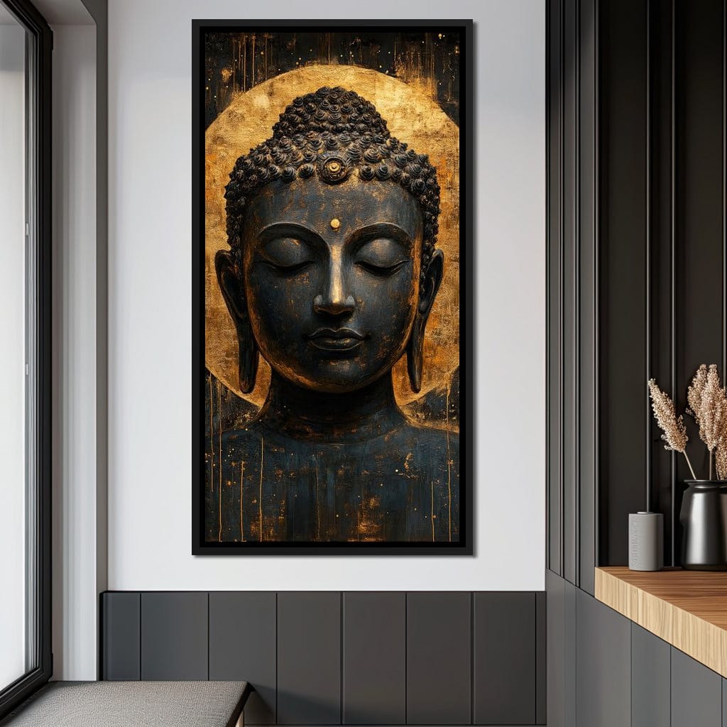 Golden Tranquil Buddha Portrait Canvas Wall Art