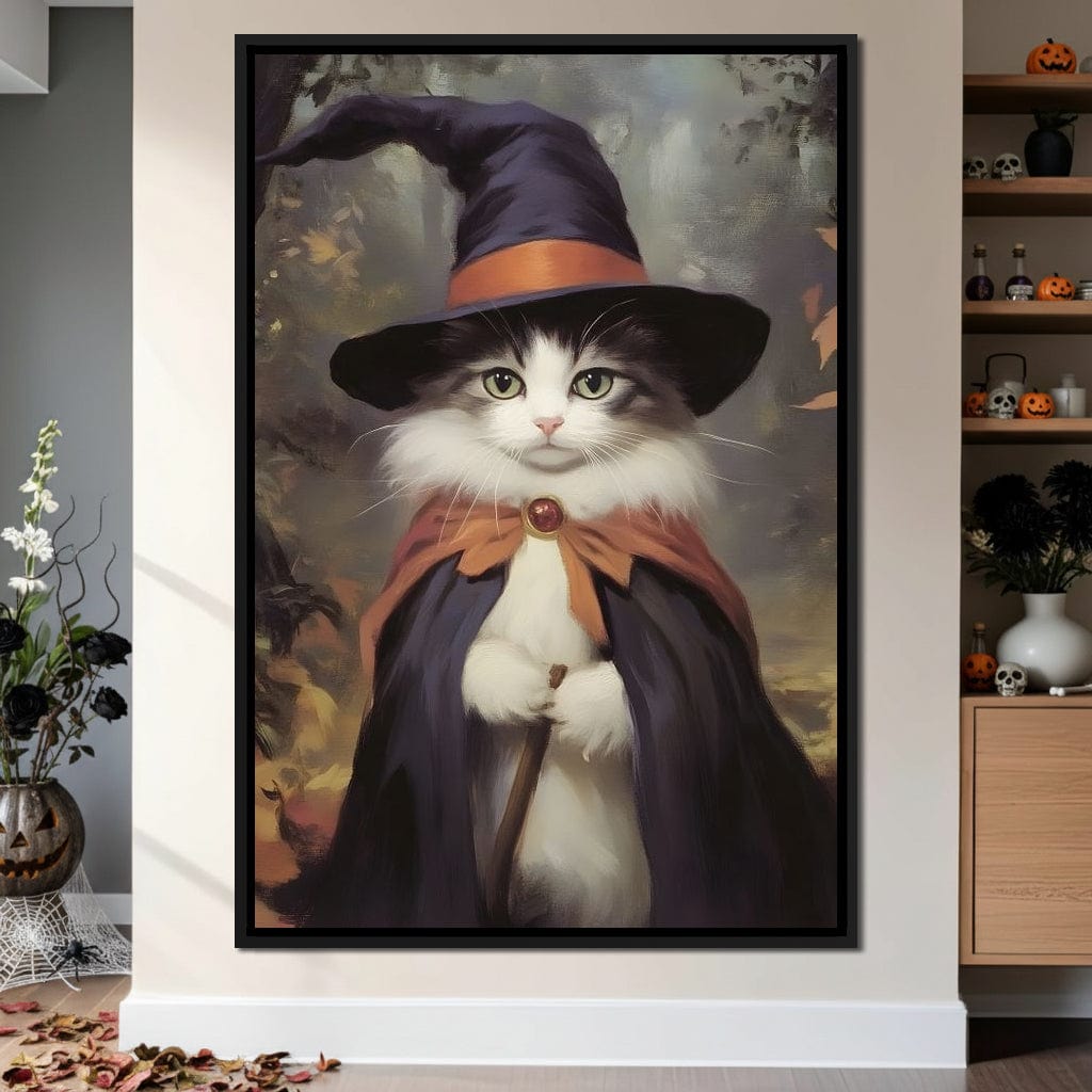 Enchanted Autumn Wizard Cat Canvas Wall Art