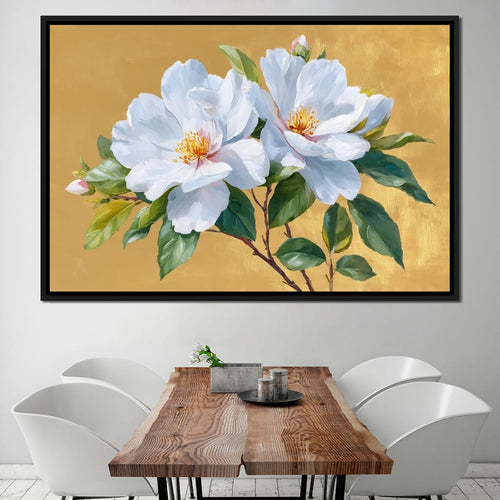 Golden Gardenia Duet Blooming Canvas Wall Art