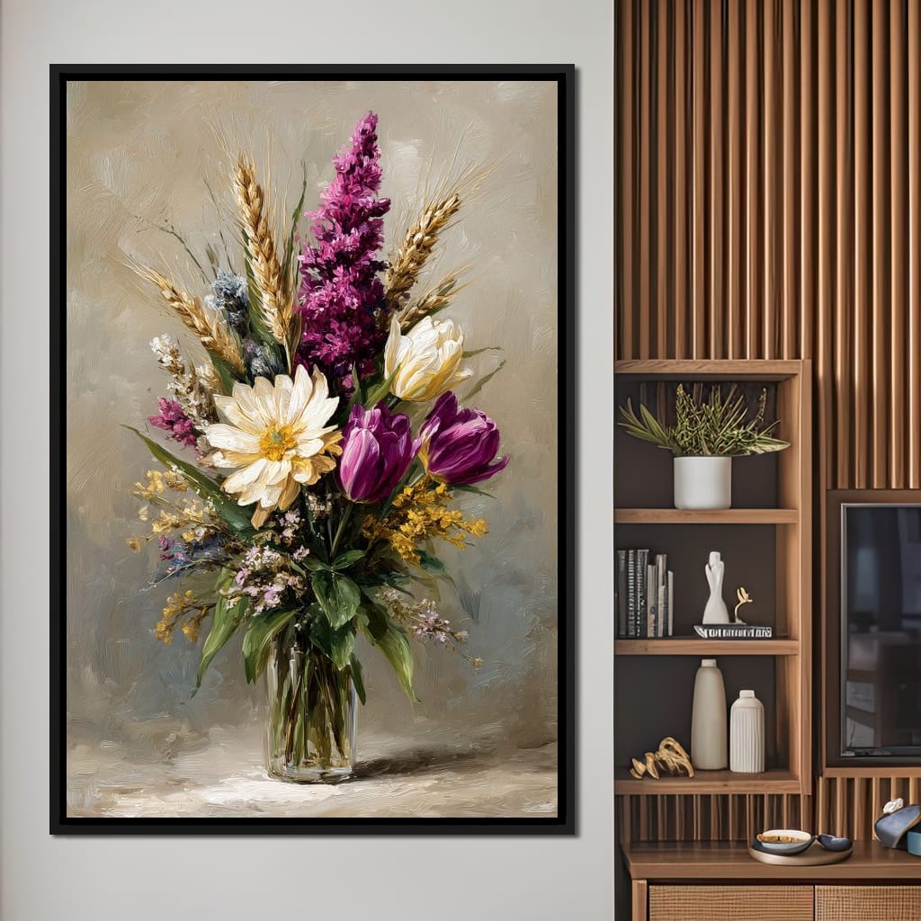 Spring Bouquet on Beige Background Canvas Wall Art