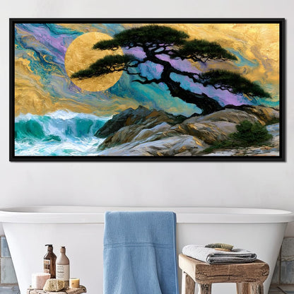 Gilded Solstice Above The Rushing Tide Canvas Wall Art