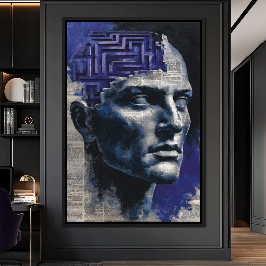 Cobalt Labyrinth Mindscape Canvas Wall Art