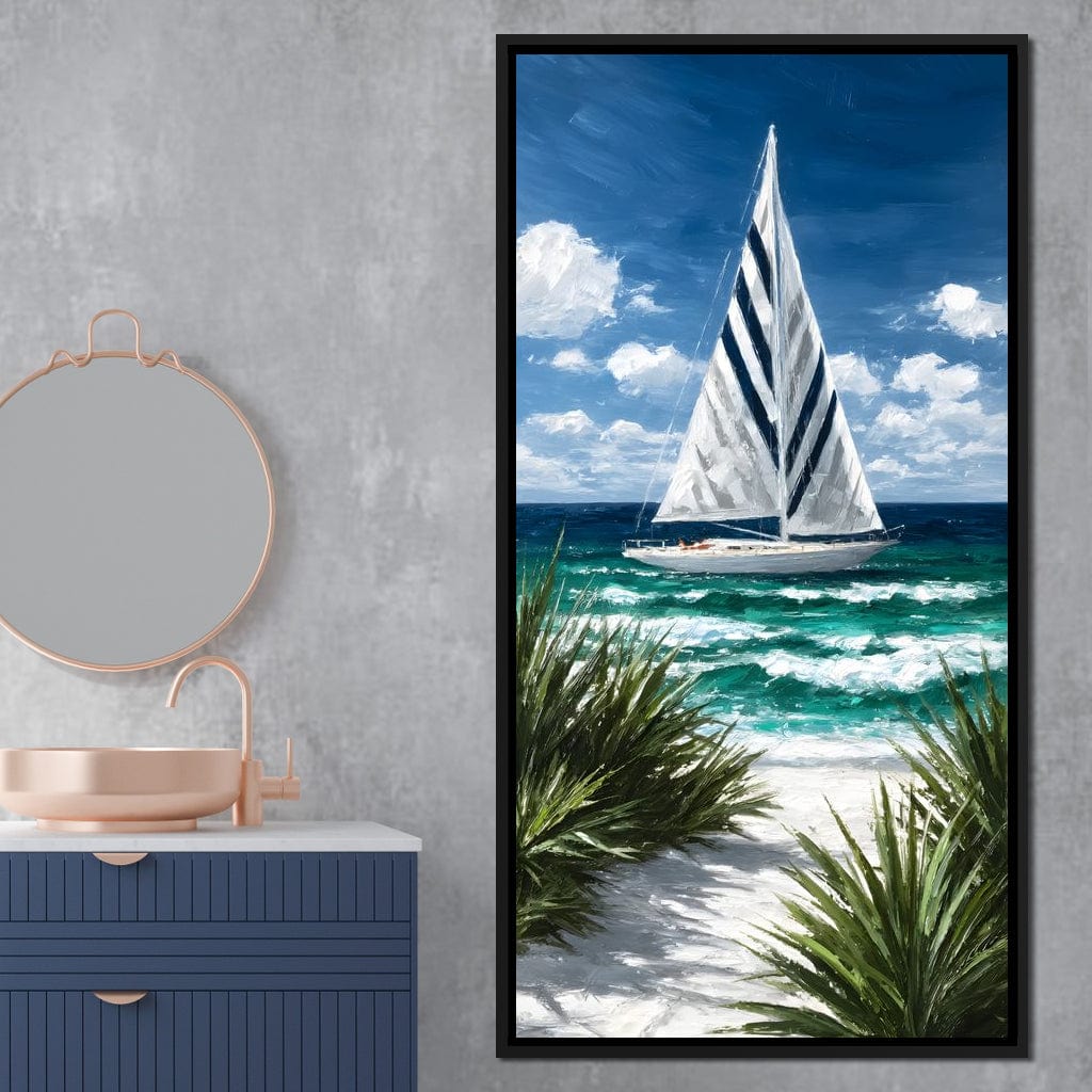 Sailing Beyond Turquoise Waves Canvas Wall Art