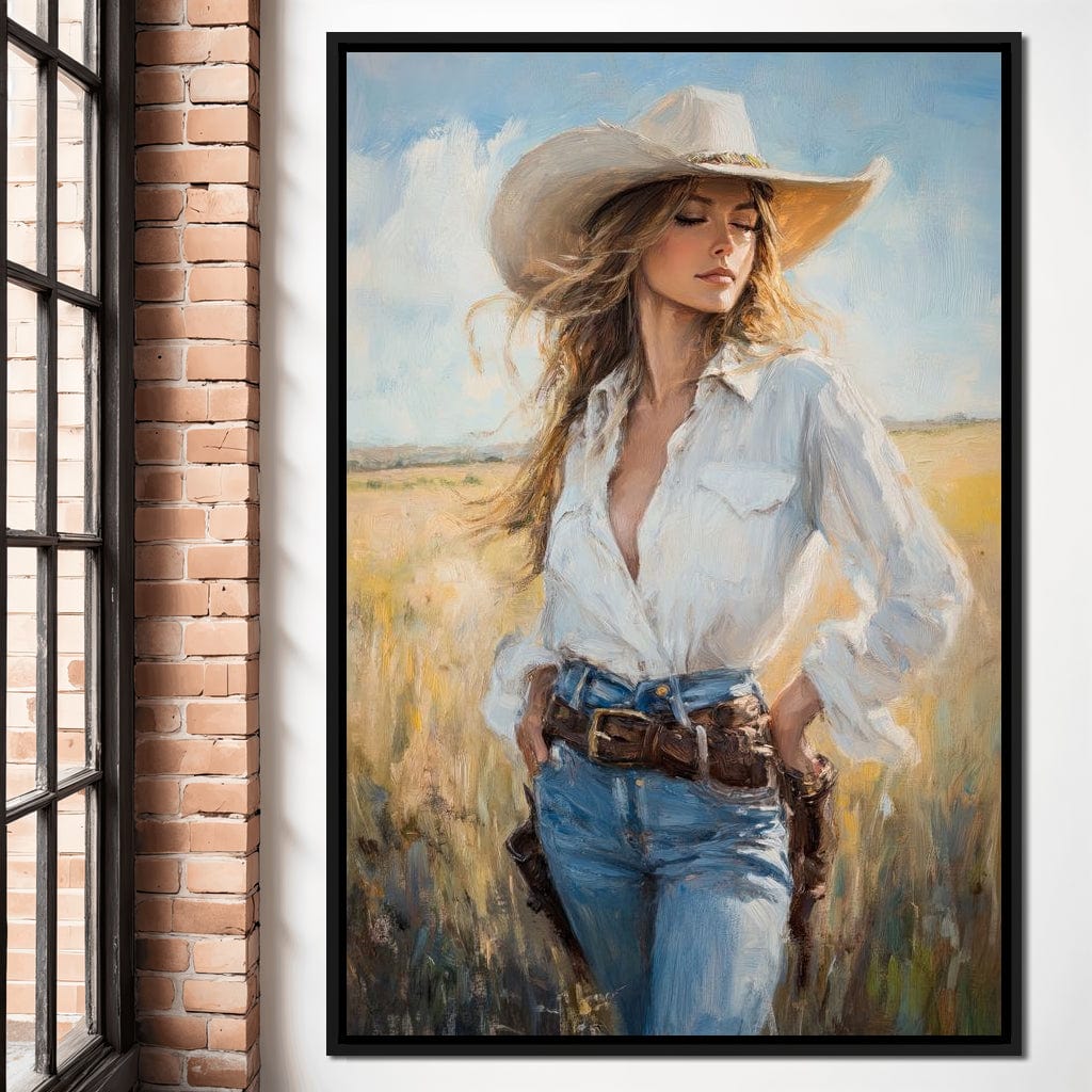 Cowgirl's Sunlit Respite Canvas Wall Art