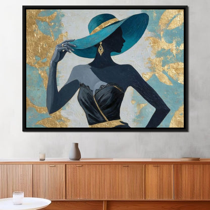 Golden Teal Elegance Lady Canvas Wall Art