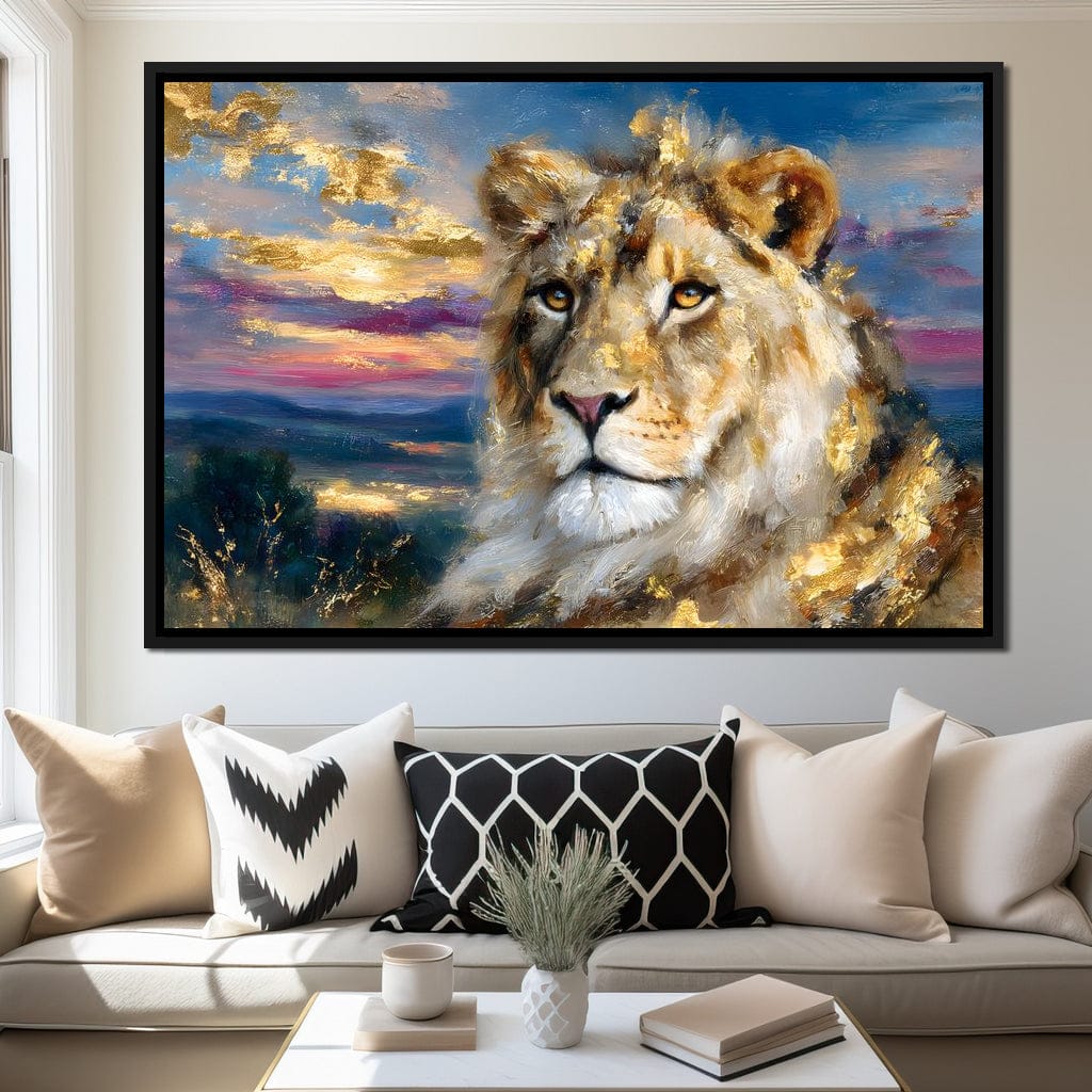 Golden Lioness Sunset Majesty Canvas Wall Art