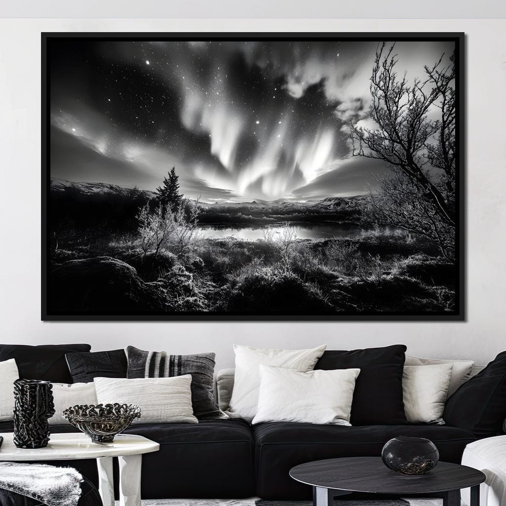 Monochrome Celestial Night's Embrace Canvas Wall Art