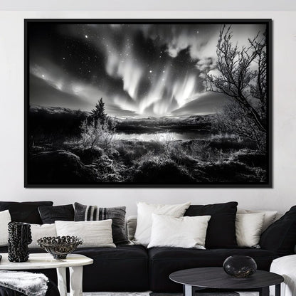 Monochrome Celestial Night's Embrace Canvas Wall Art