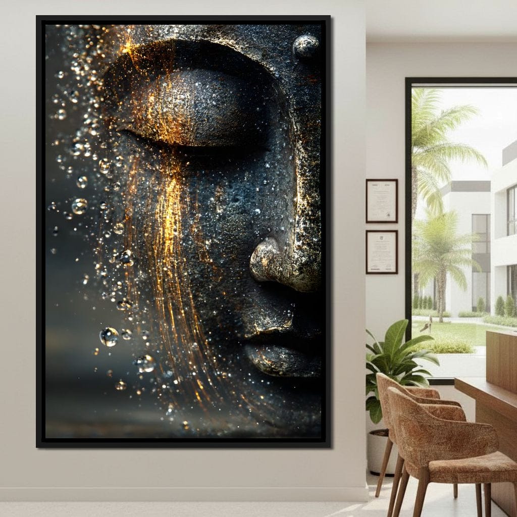 Golden Tranquil Buddha Flow Mirror Canvas Wall Art