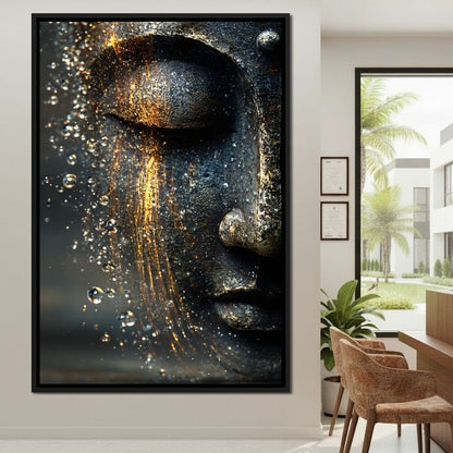 Golden Tranquil Buddha Flow Mirror Canvas Wall Art
