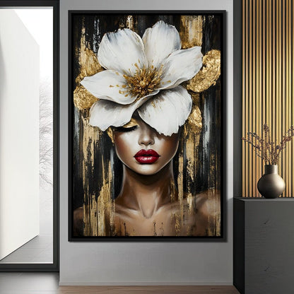 White Petals Golden Dreams Canvas Wall Art