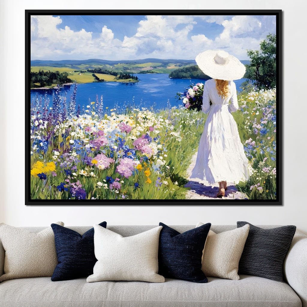 Summer Stroll by the Lake Canvas Wall Art