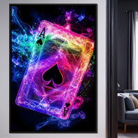 Ace of Spades Neon Burst Canvas Wall Art