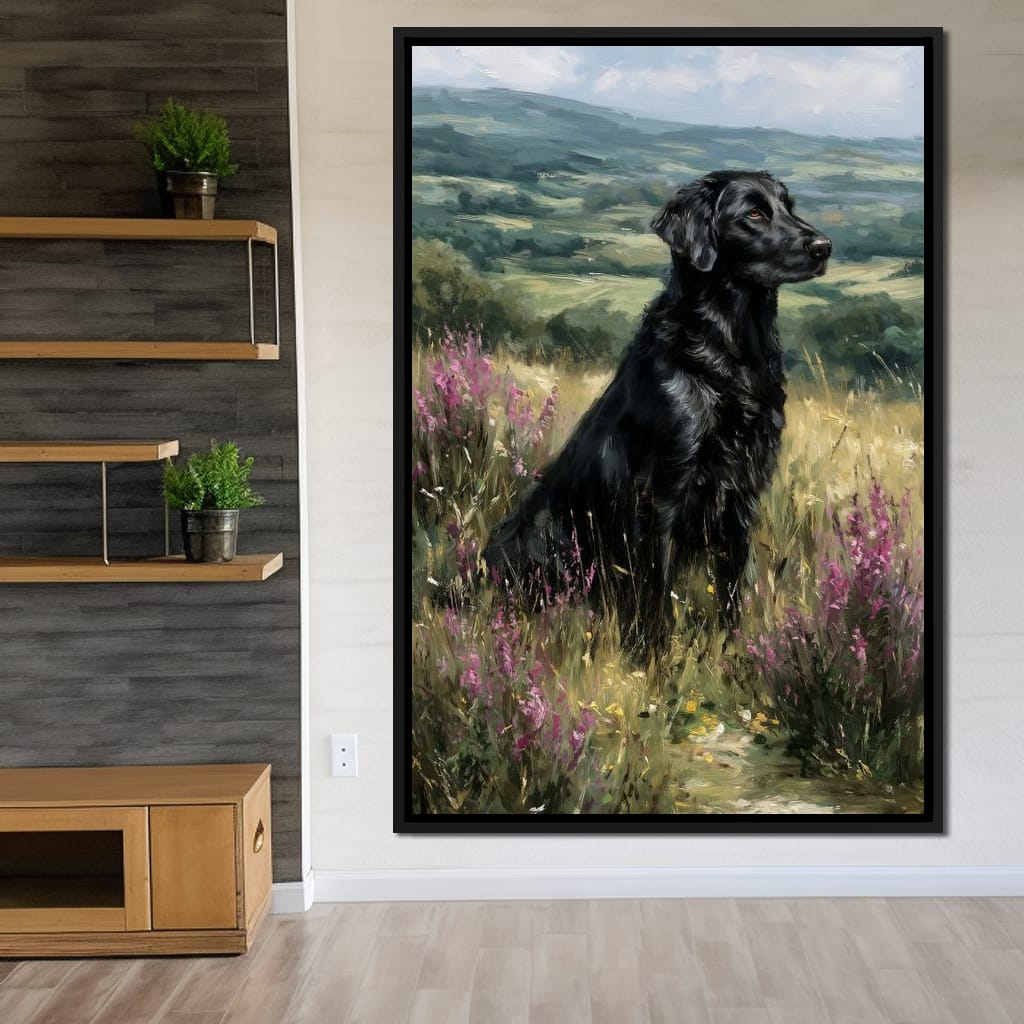 Black Labrador Meadow Sentinel Canvas Wall Art