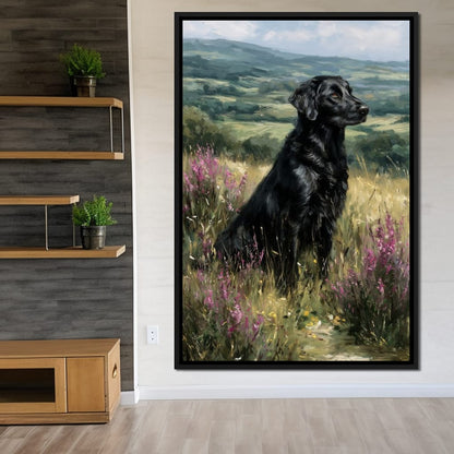 Black Labrador Meadow Sentinel Canvas Wall Art