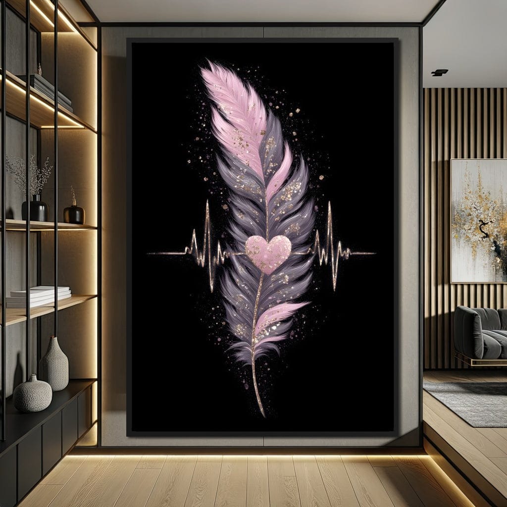 Feather Heartbeat Gold Pink Canvas Wall Art