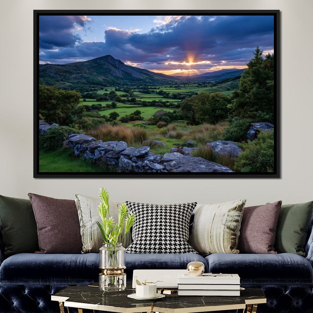 Sunbeams Over Green Valley Canvas Wall Art