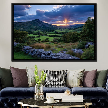 Sunbeams Over Green Valley Canvas Wall Art
