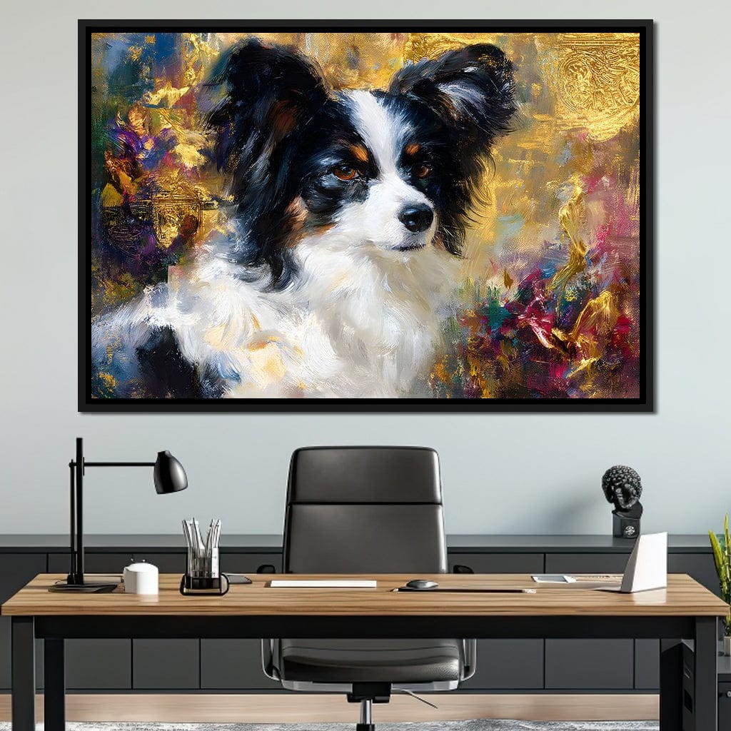 Golden Papillon Dog Portrait Canvas Wall Art