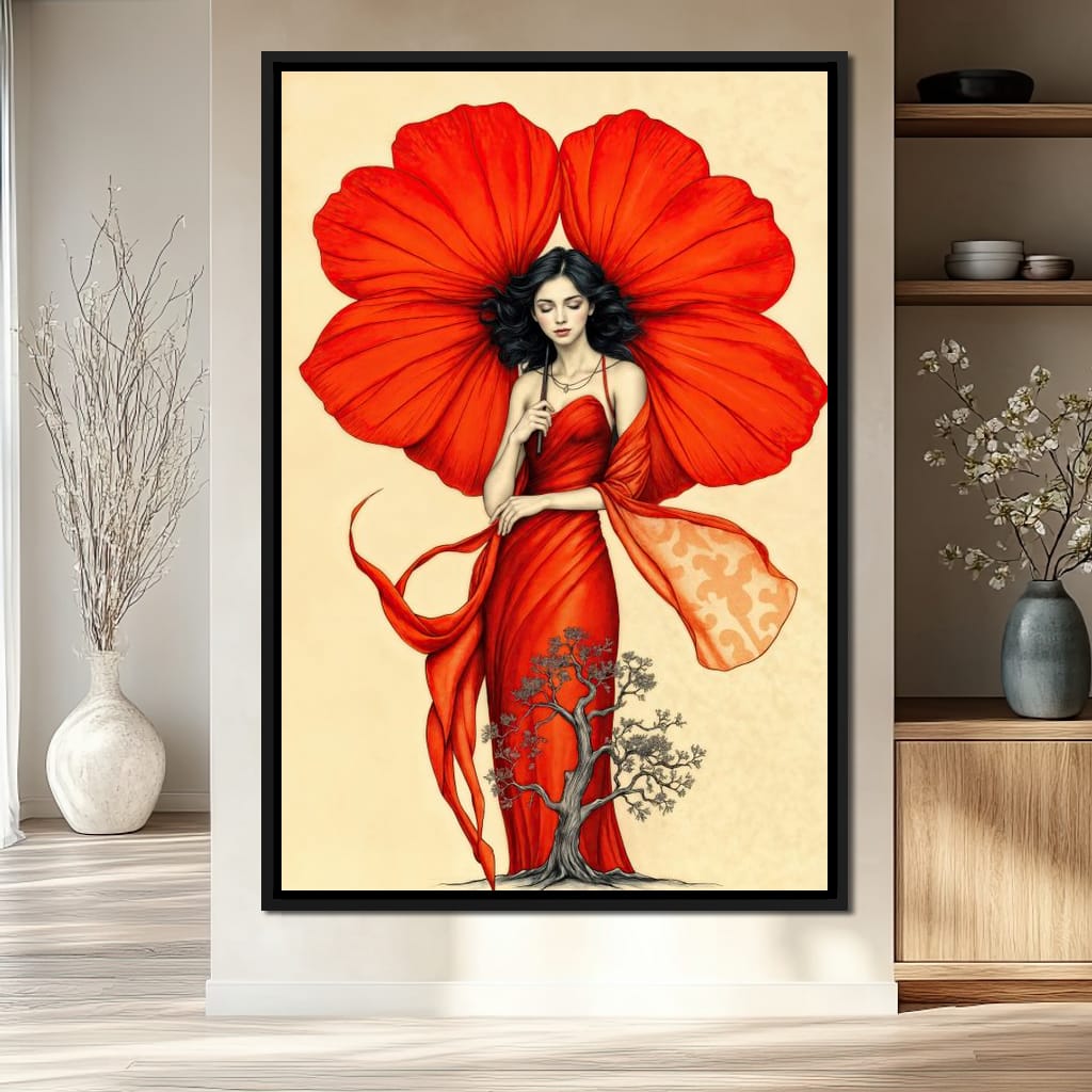 Rooted in Scarlet Canvas Wall Art