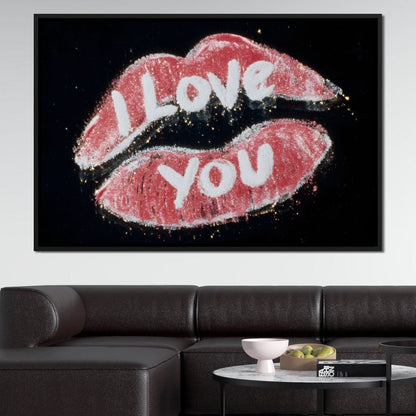 Love You Glitter Kiss Pop Canvas Wall Art