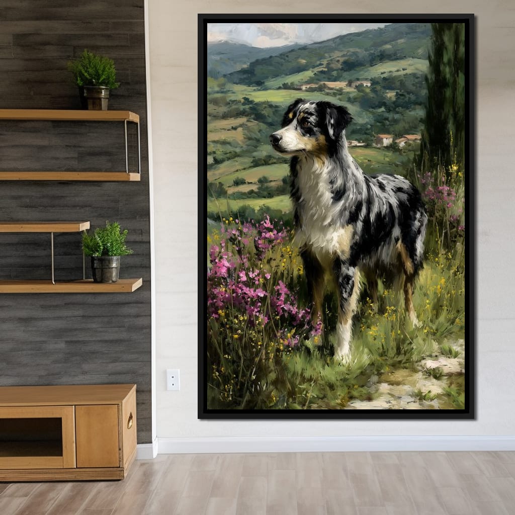 Australian Shepherd Meadow Sentinel Canvas Wall Art